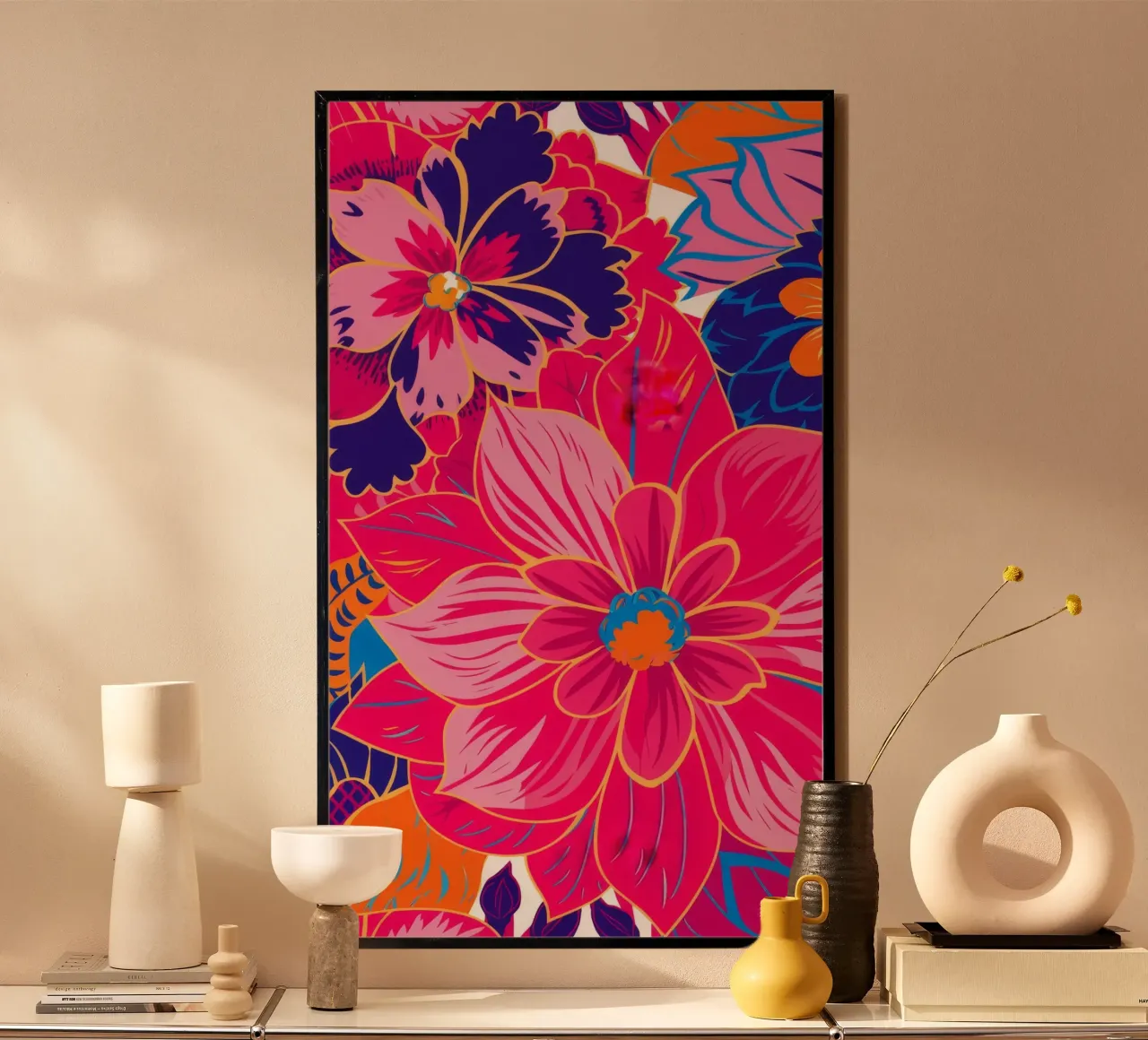 Esplosione floreale vibrante poster con telaio in alluminio da Grande Serene