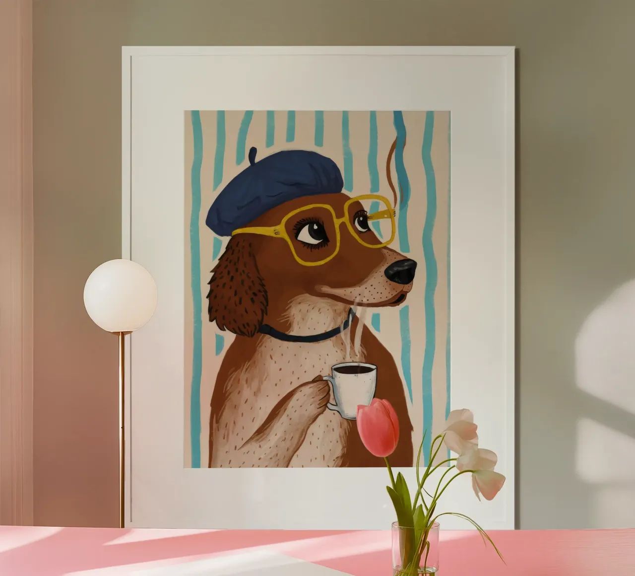 Dapper Dog's Cafe poster con telaio in alluminio da Grande Serene