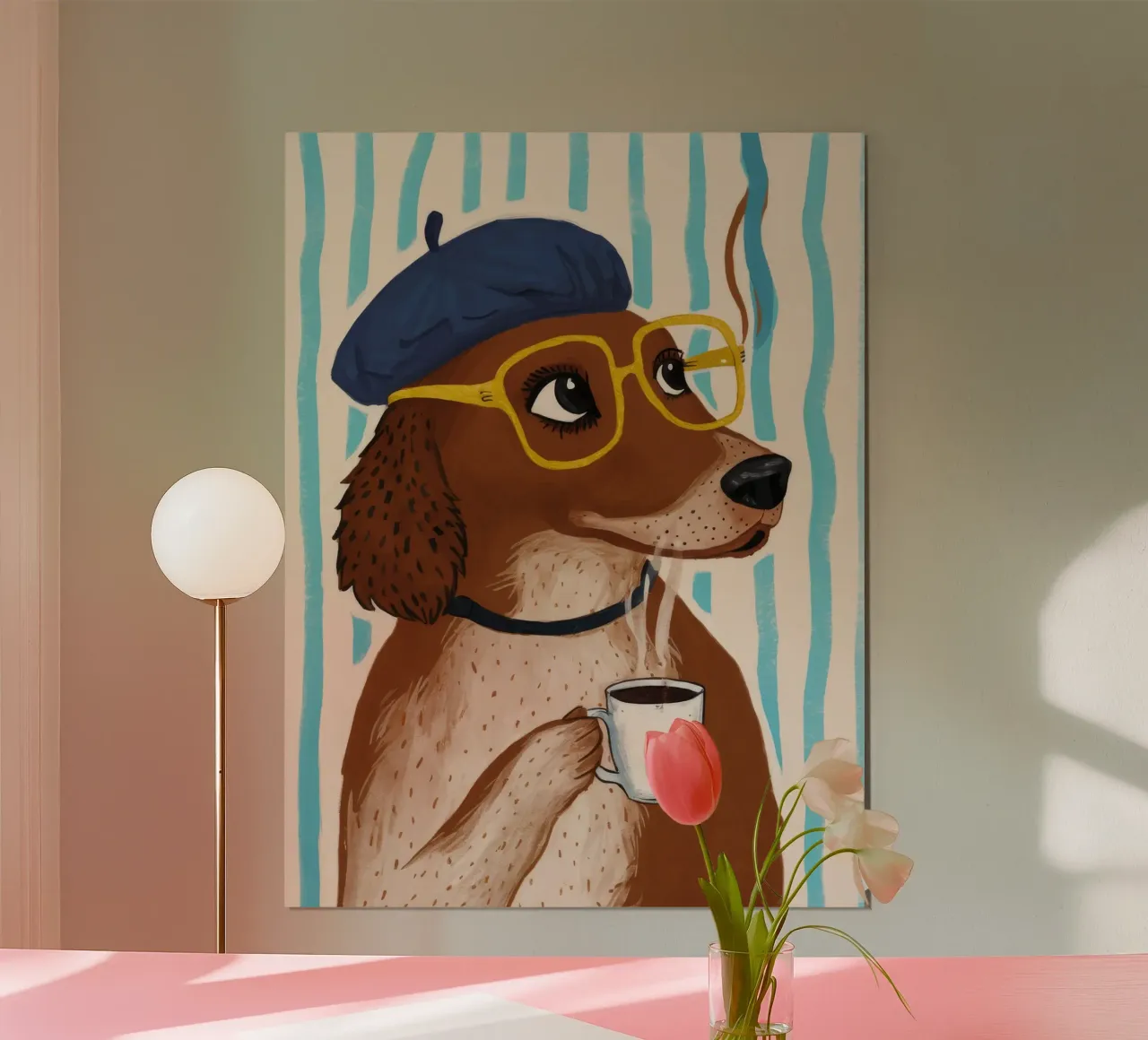 Dapper Dog's Cafe poster con telaio in alluminio da Grande Serene