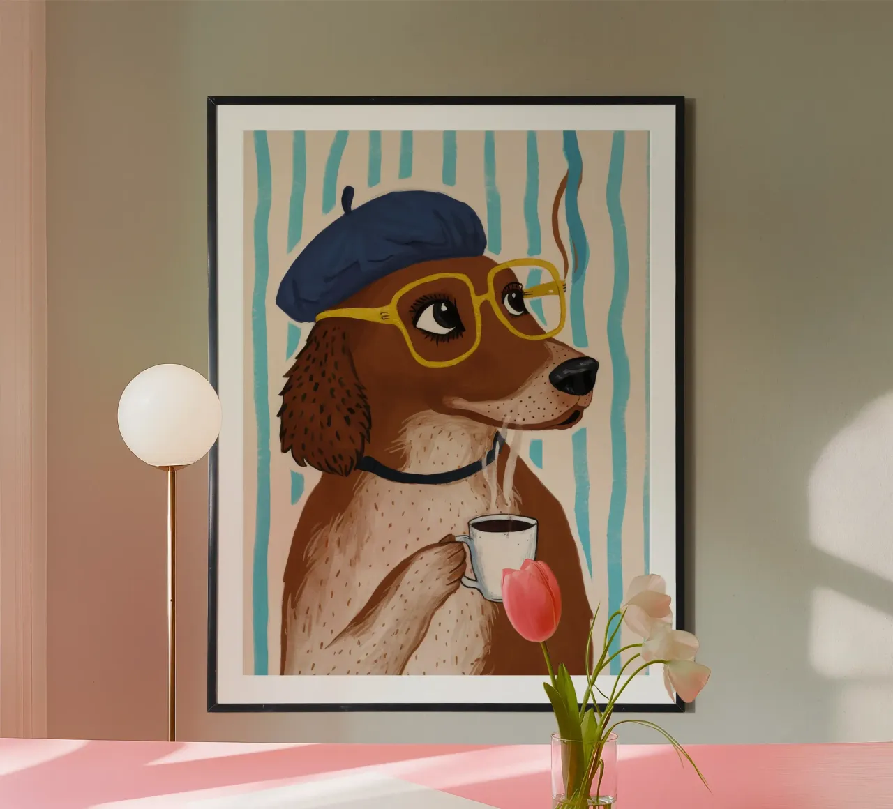 Dapper Dog's Cafe poster con telaio in alluminio da Grande Serene
