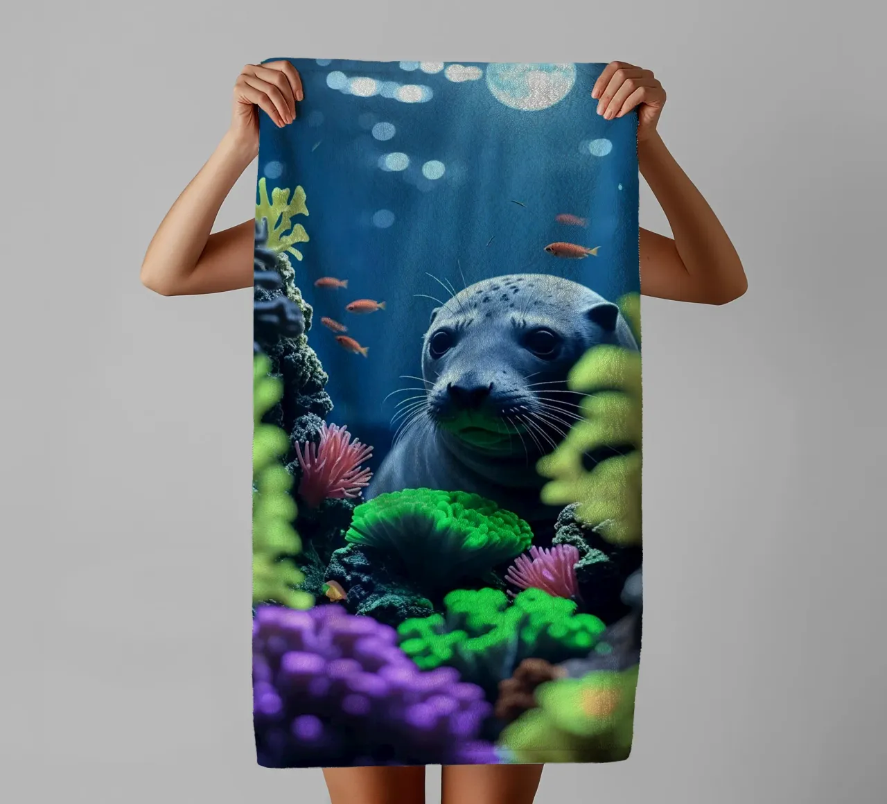 ✨🦭 Seal ✦ Moonlit Reef 🌙 asciugamano da bagno da LUMAQUA STUDIO