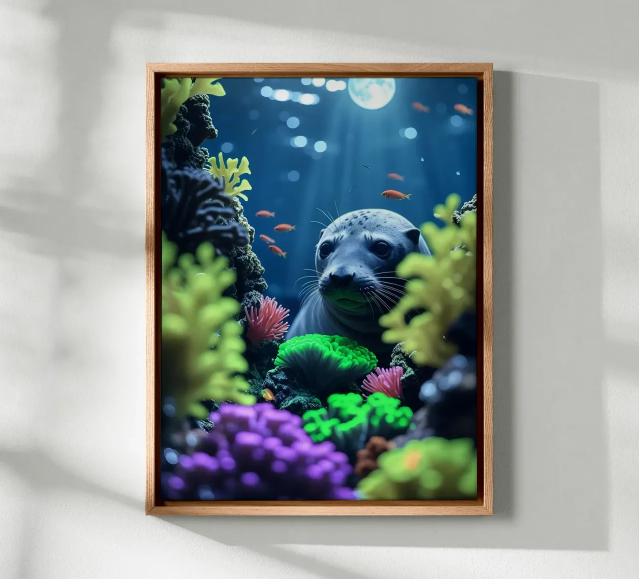 ✨🦭 Seal ✦ Moonlit Reef 🌙 tela con Cornice a cassetta da LUMAQUA STUDIO