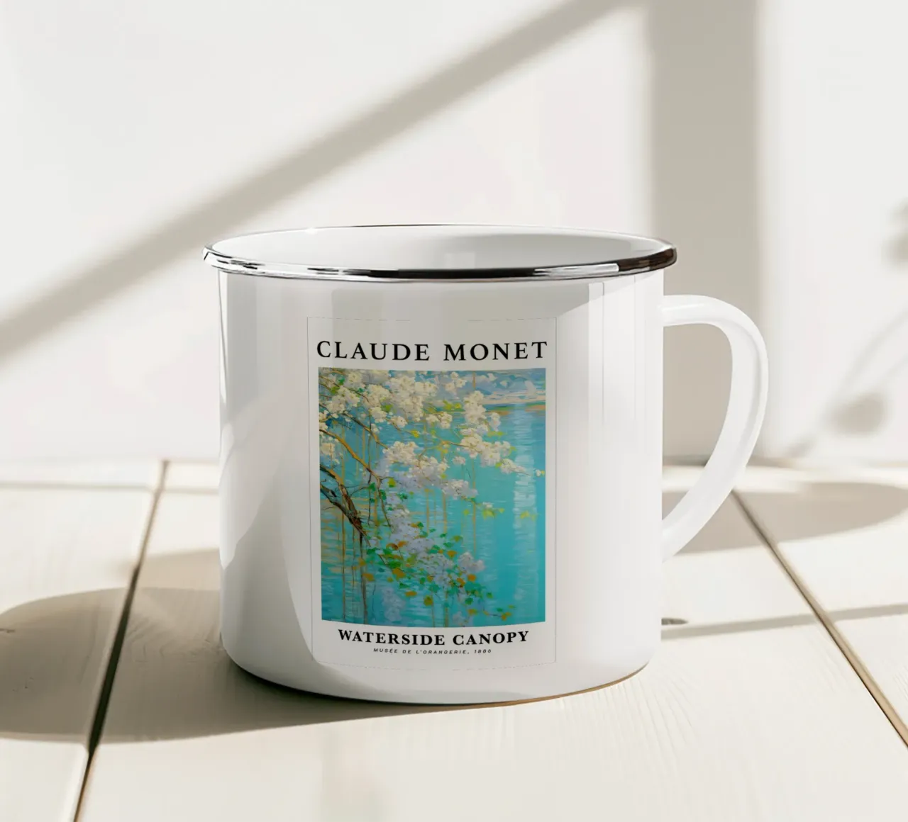acqua di tranquillità fiore bianco claude monet tazza in smalto da belong shop