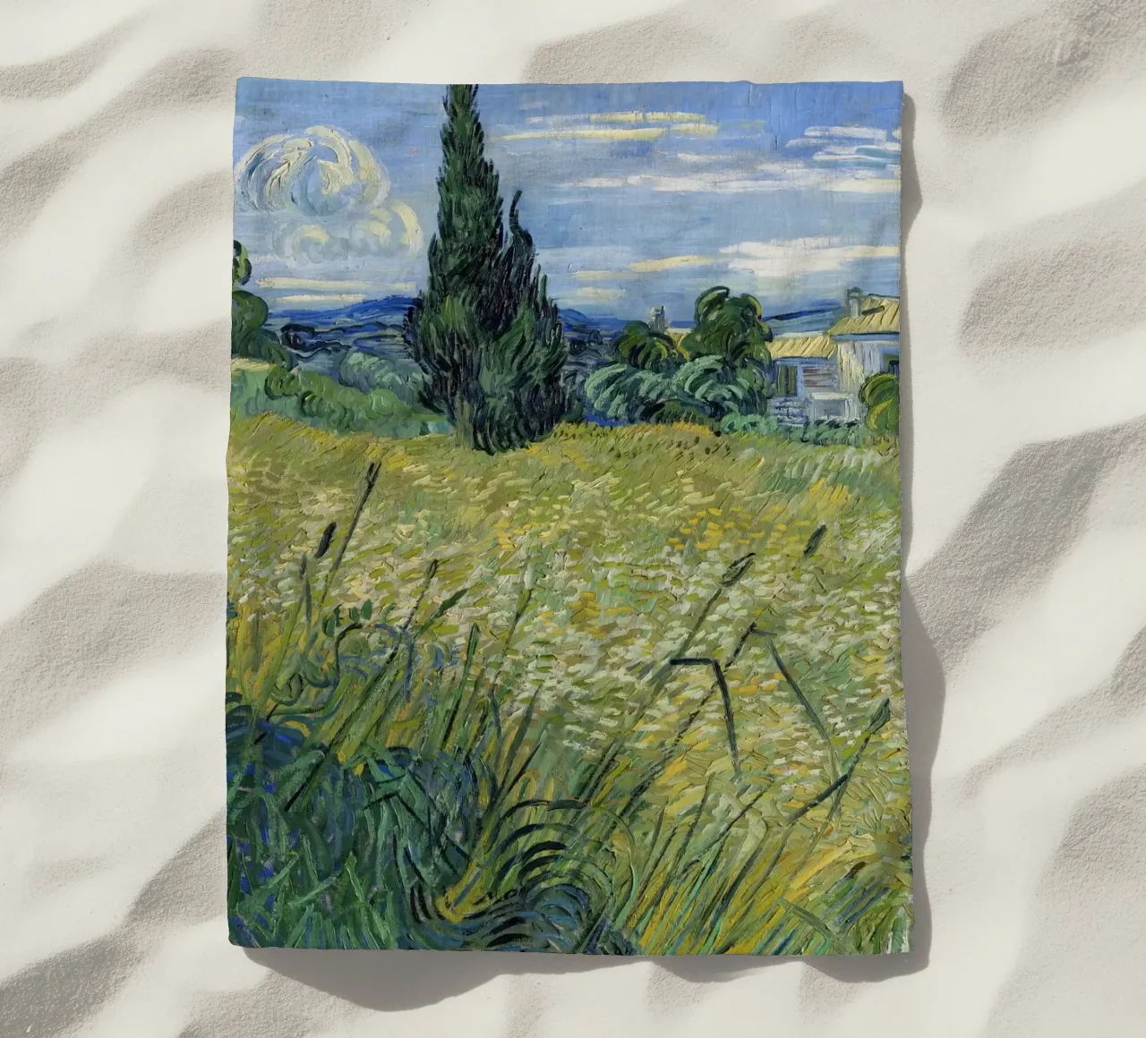 Green Wheat Field with Cypress (1889) beach towel by Art History