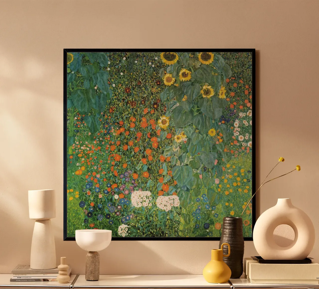 Sunflower Garden (Farm Garden with Sunflowers, c. 1905–06) b poster with plastic frame by Gustav Klimt ART Prints