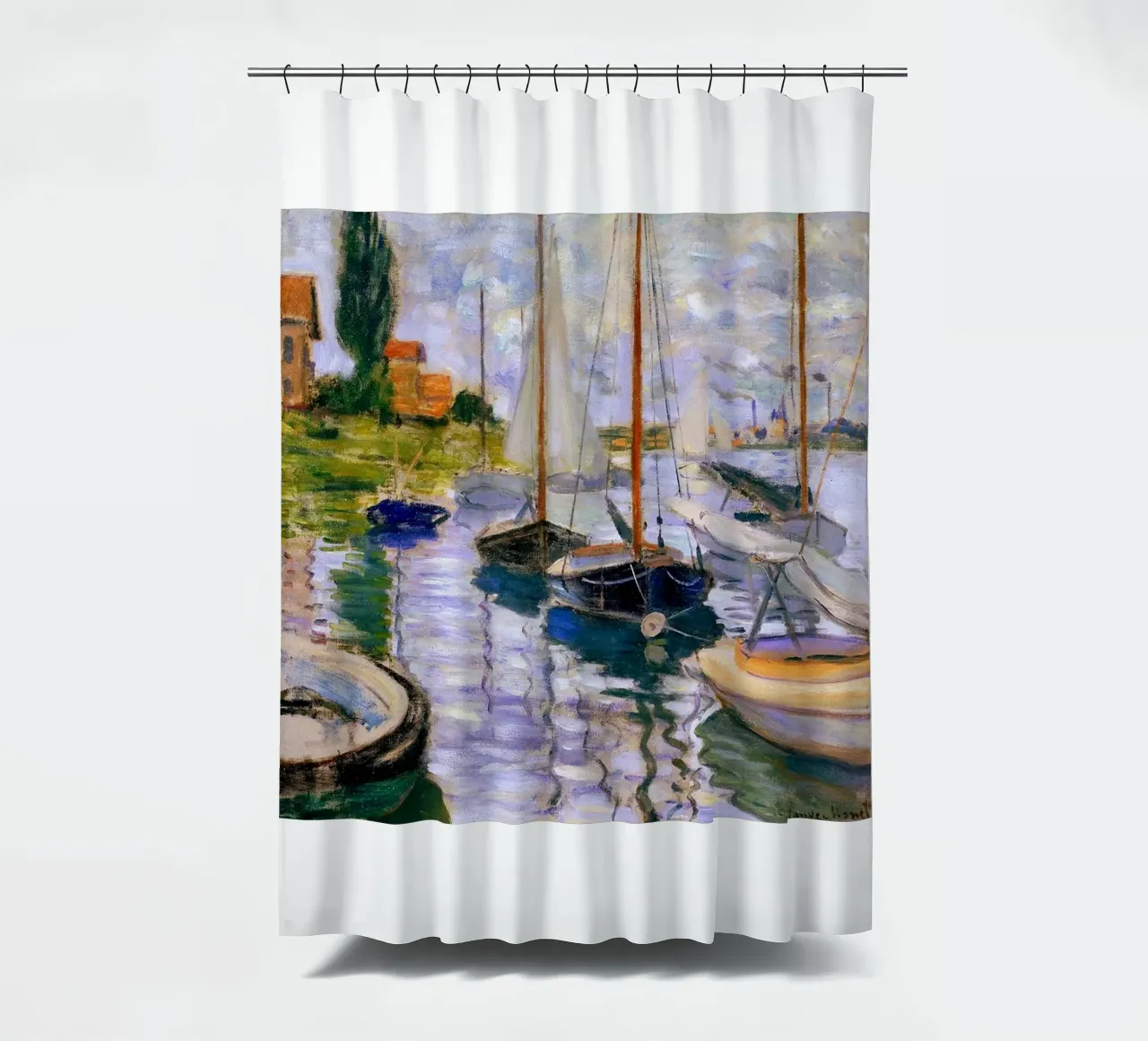 gebouwen zeilboten kustgezicht claude monet douchegordijn van belong shop