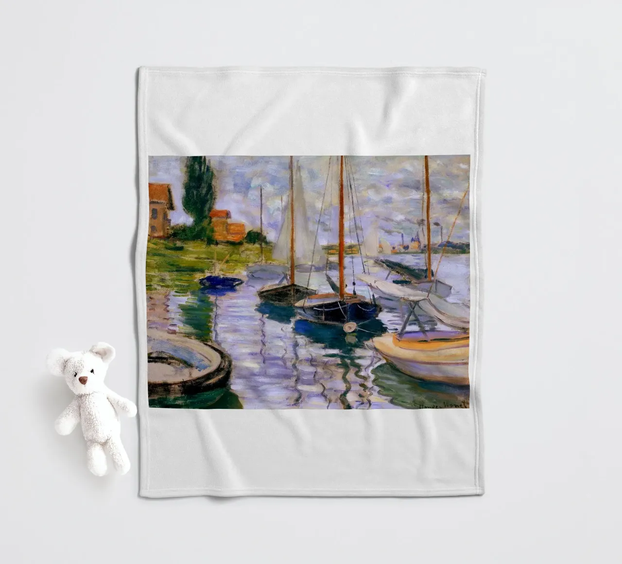 gebouwen zeilboten kustgezicht claude monet fleecedeken van belong shop
