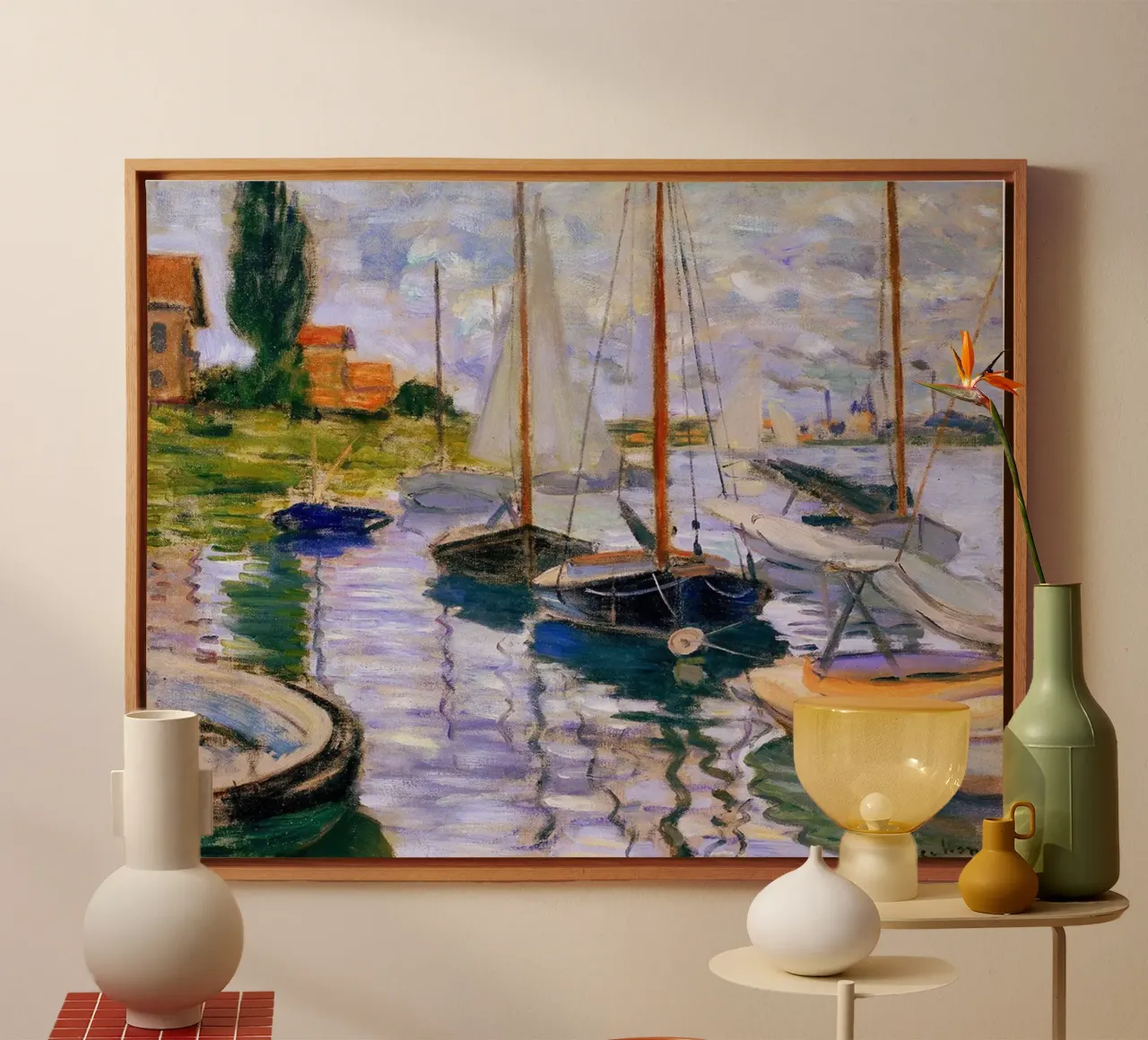 gebouwen zeilboten kustgezicht claude monet canvas met Baklijst van belong shop
