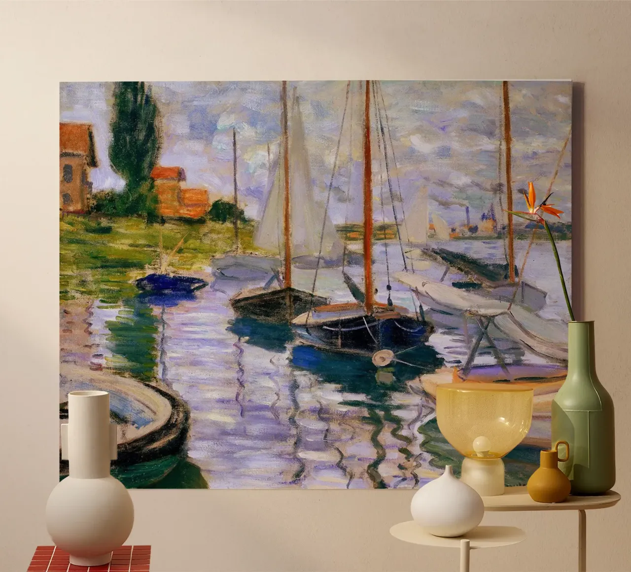 gebouwen zeilboten kustgezicht claude monet canvas met Baklijst van belong shop