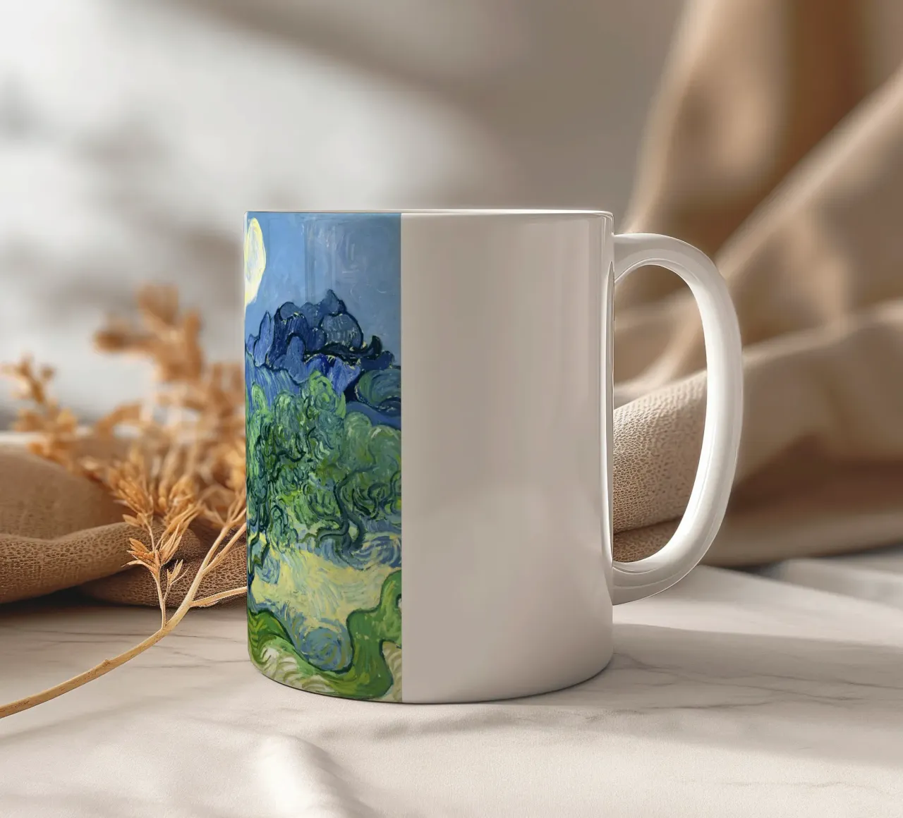 Olive Trees with the Alpilles in the Background (1889 ceramic mug by Van Gogh Prints