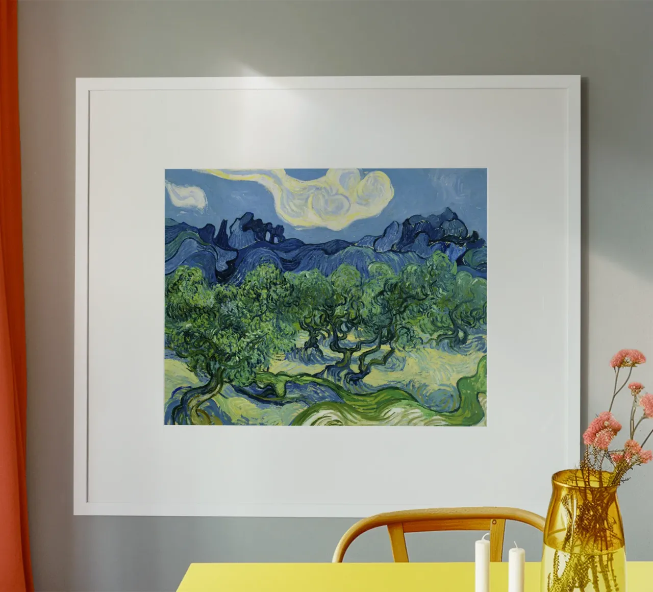 Olive Trees with the Alpilles in the Background (1889 poster with wooden frame by Van Gogh Prints