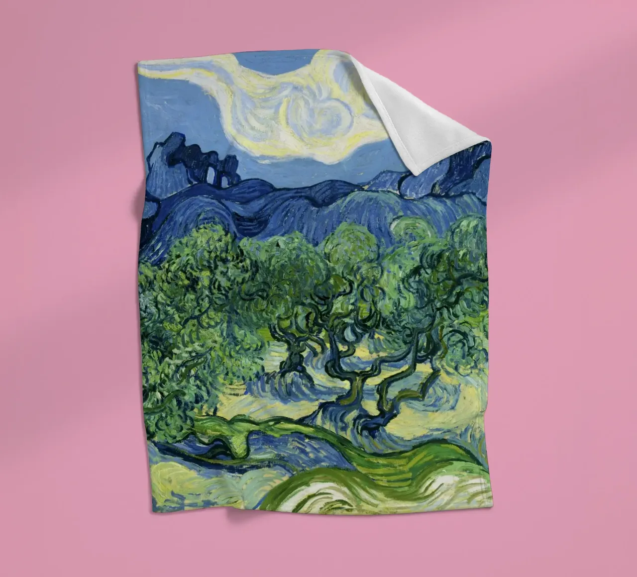 Olive Trees with the Alpilles in the Background (1889 fleece blanket by Classic Art Prints
