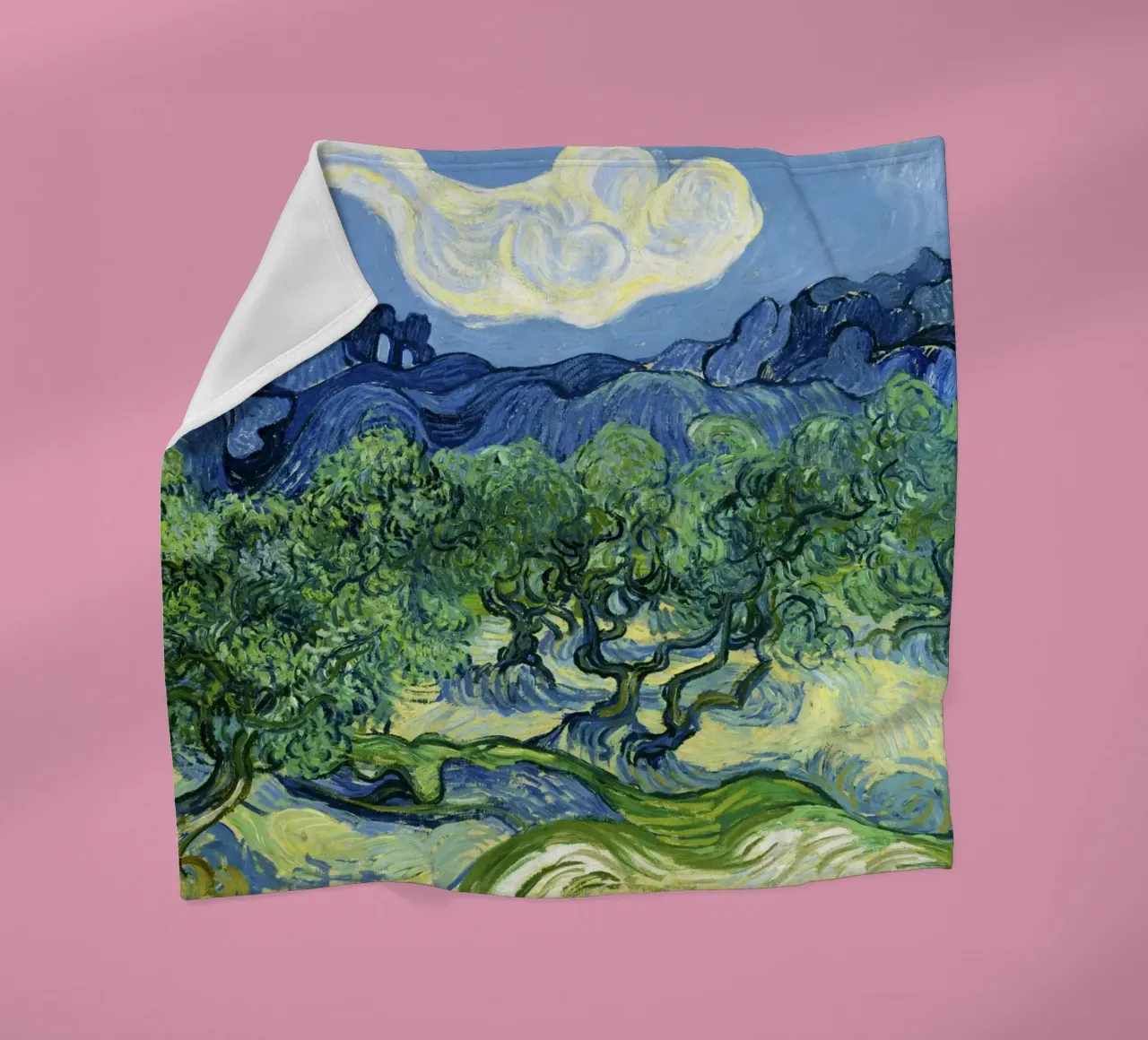 Olive Trees with the Alpilles in the Background (1889 fleece blanket by Classic Art Prints