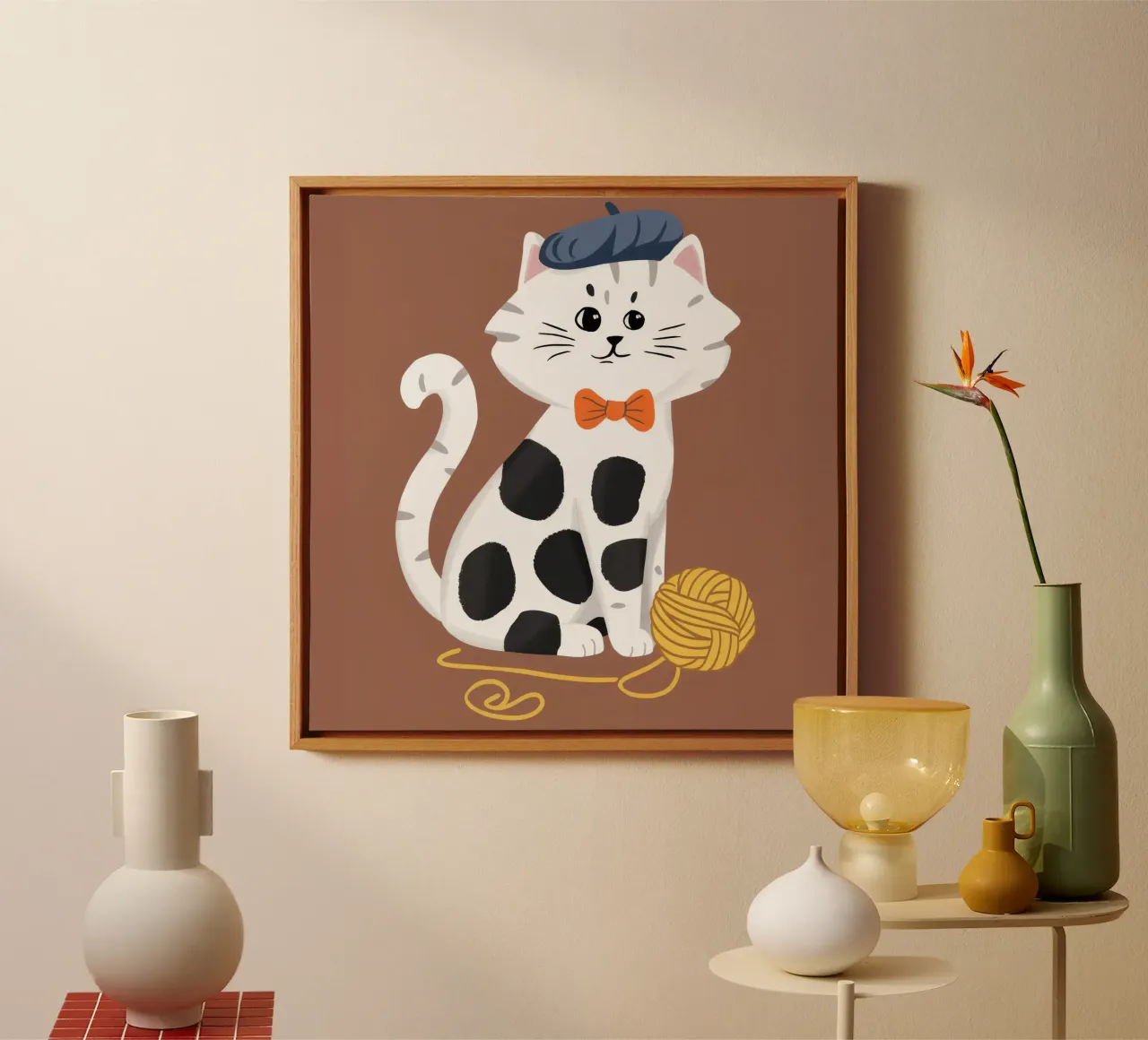 Hilo Dapper Cat lienzo con Marco flotante de Grande Serene