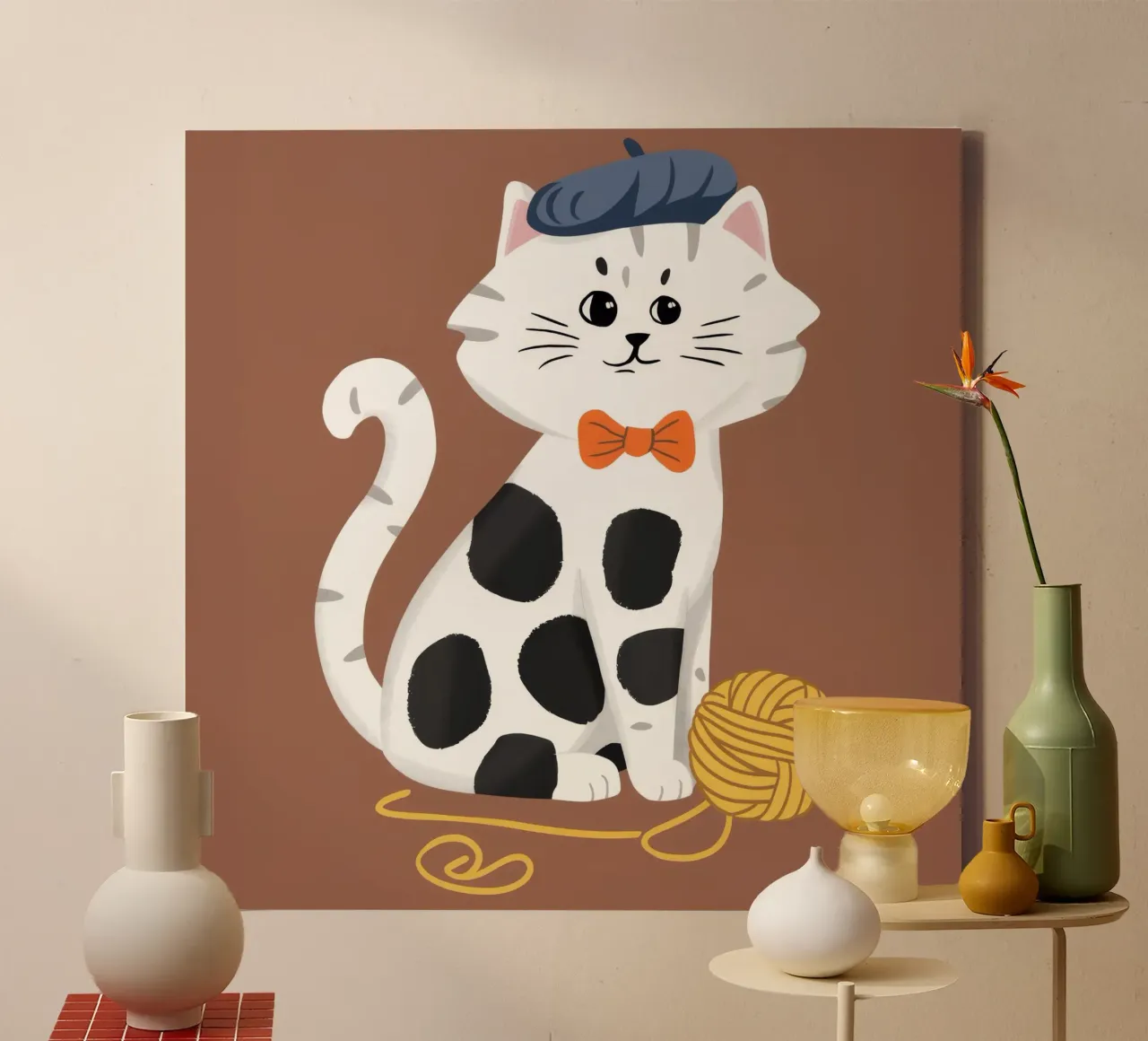 Hilo Dapper Cat lienzo con Marco flotante de Grande Serene