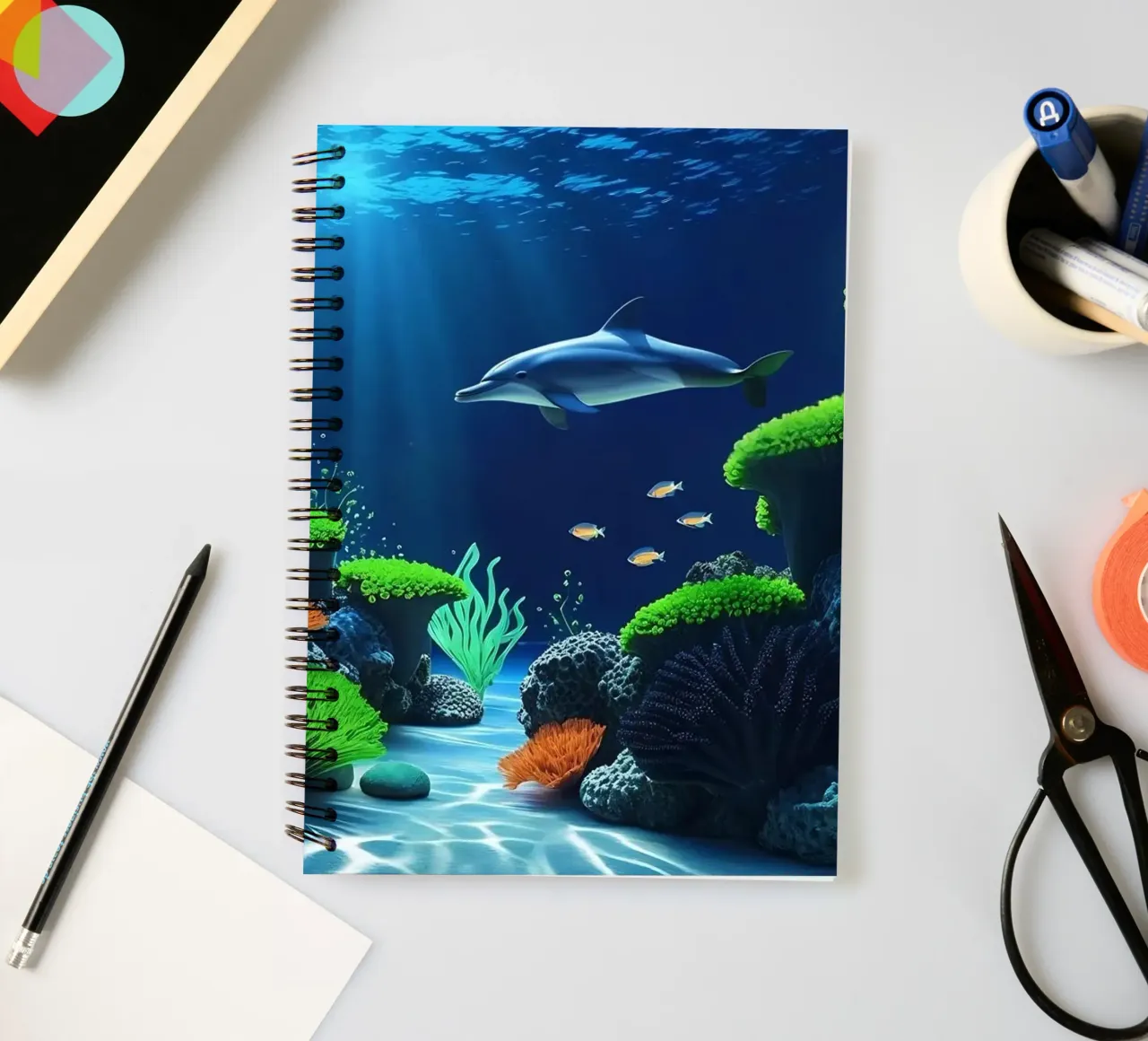 ✨🐬 Dolphin ✦ Reef Serenade 🌙 spiral notebook by LUMAQUA STUDIO