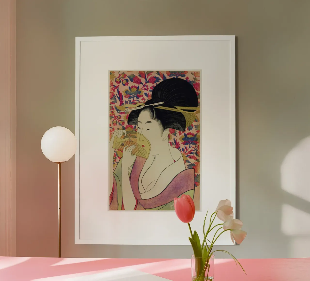 Kushi di Utamaro Kitagawa poster con telaio in legno da Venus Art