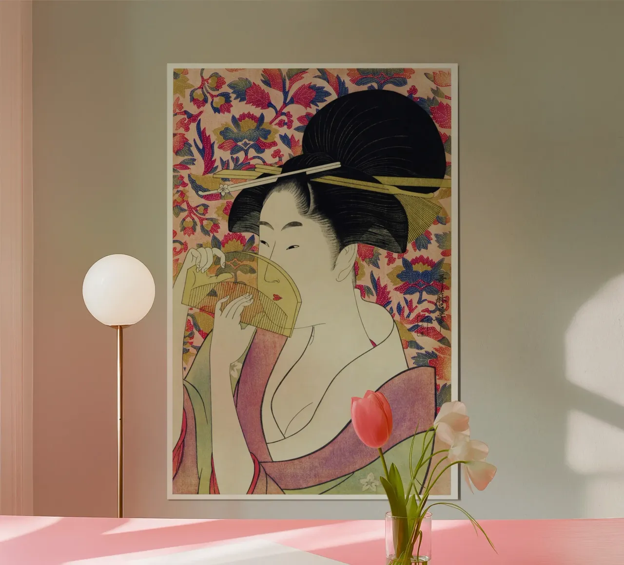 Kushi di Utamaro Kitagawa poster con telaio in legno da Venus Art