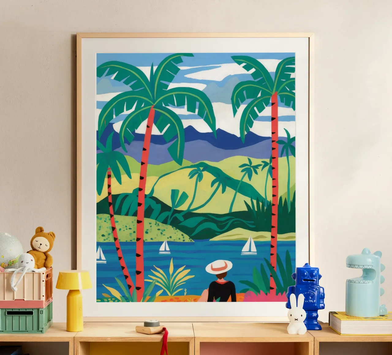 Panorama sulla vita dell'isola poster con telaio in plastica da Grande Serene