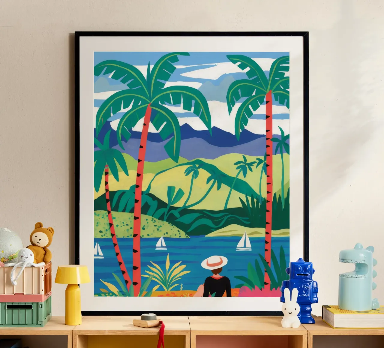 Panorama sulla vita dell'isola poster con telaio in plastica da Grande Serene