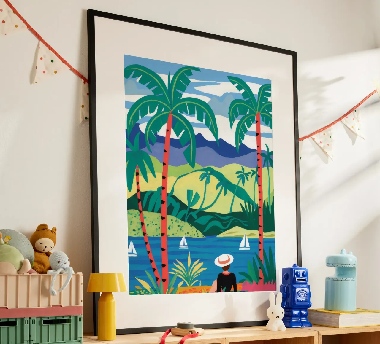 Panorama sulla vita dell'isola poster con telaio in plastica da Grande Serene