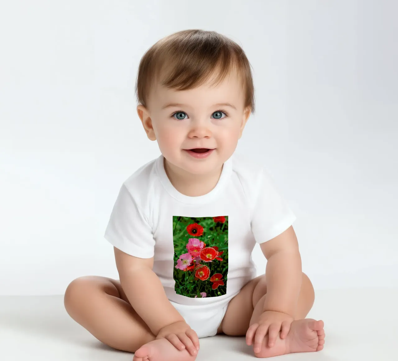 Pink and Red Poppies body neonato maniche corte da Curious Collections by Marielle Leenders