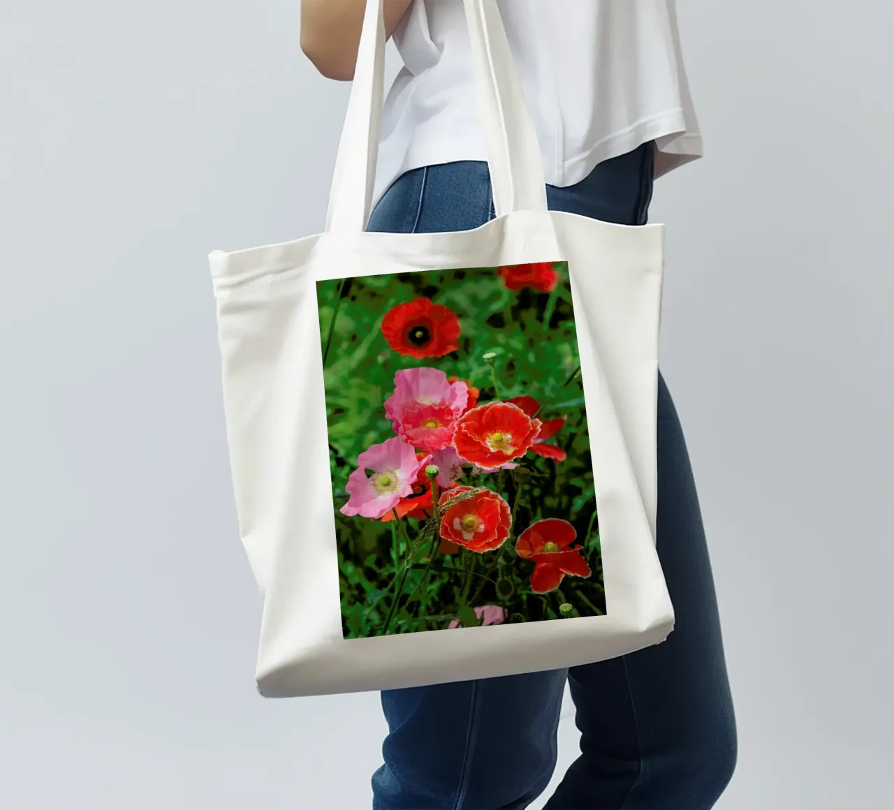 Pink and Red Poppies tote bag by Curious Collections by Marielle Leenders
