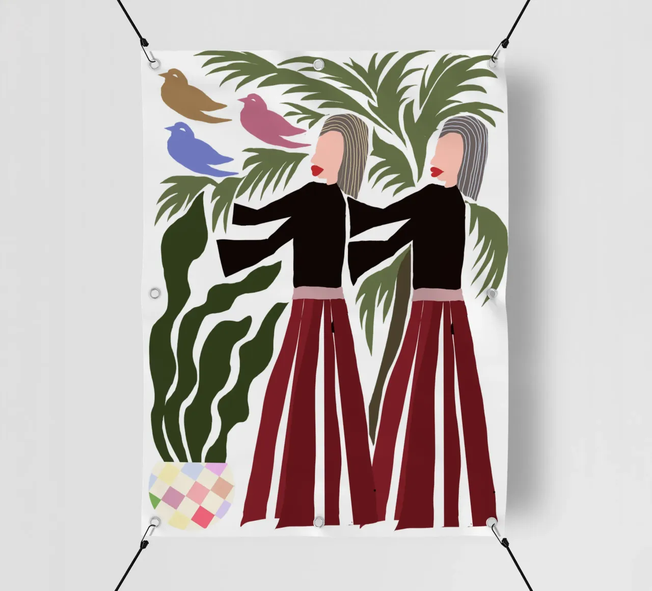 Twin Figures in Nature: Modern Abstract with Birds telo in pvc da mysteriouscoco