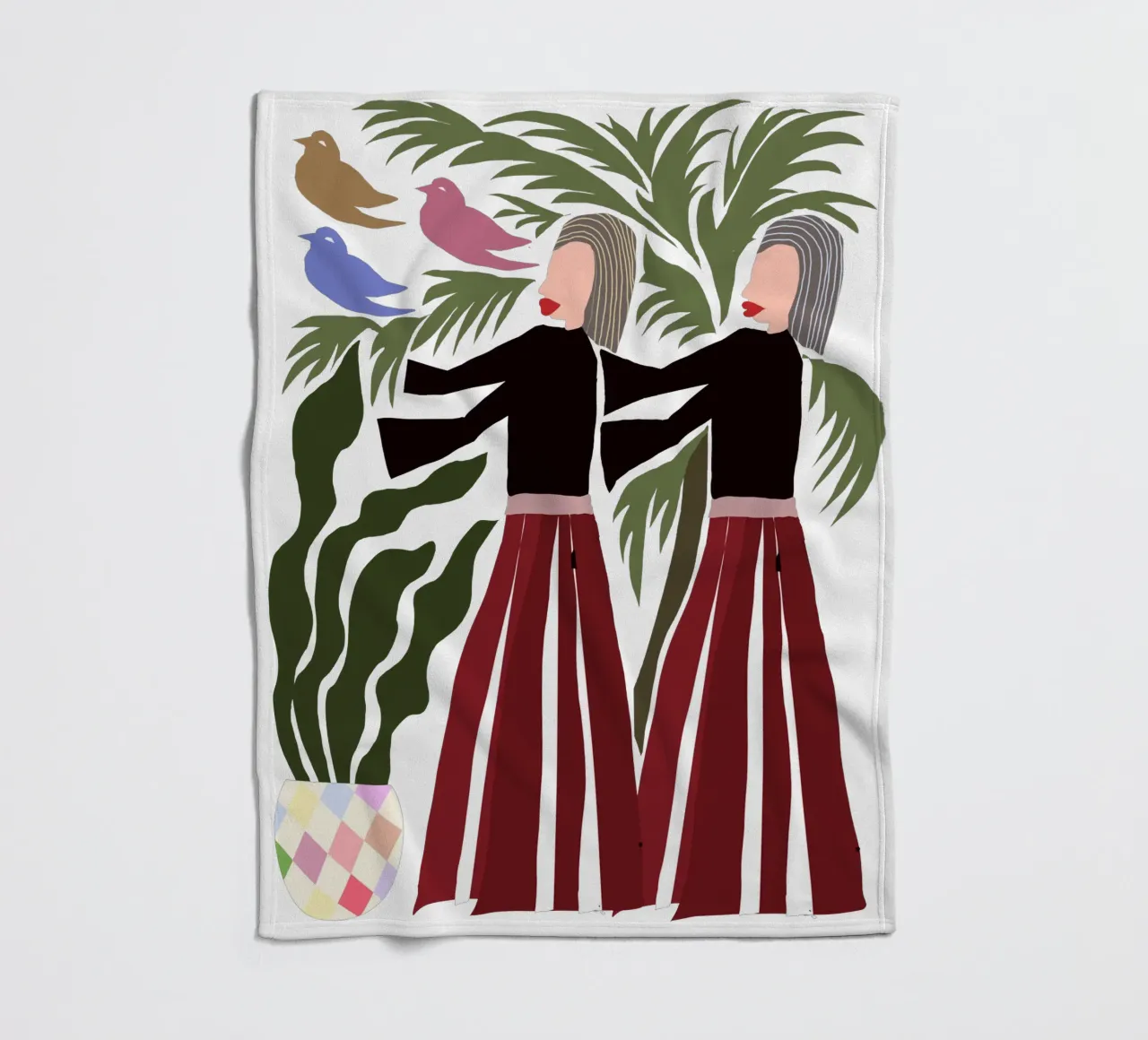 Twin Figures in Nature: Modern Abstract with Birds Fleecedecke von mysteriouscoco