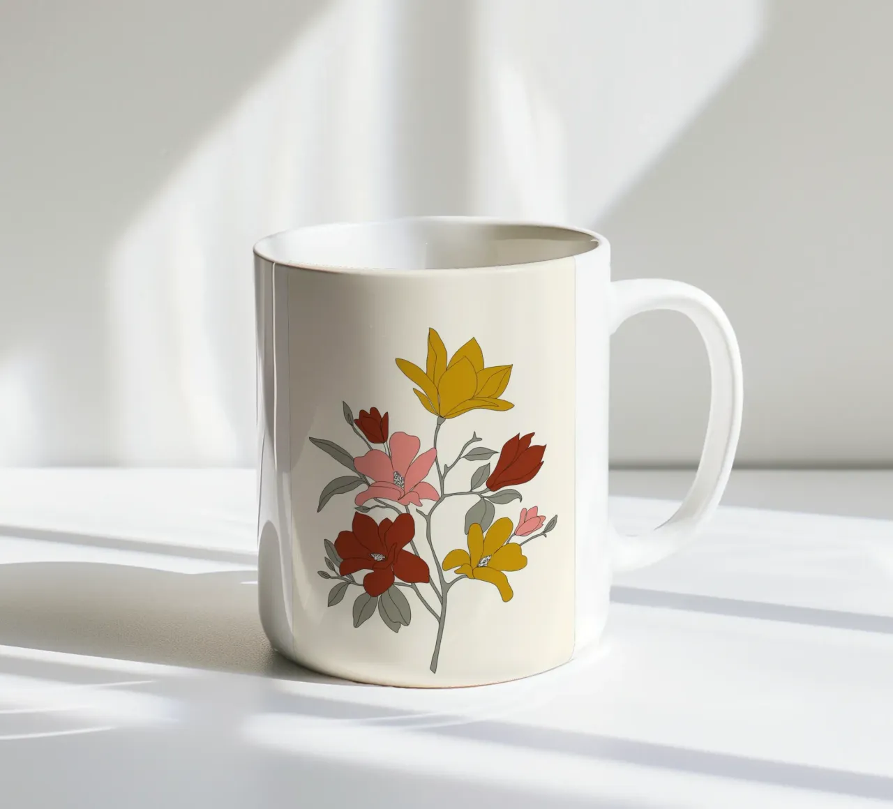 Colorful Minimal Line Art Magnolia tazza in ceramica da Nadjaa