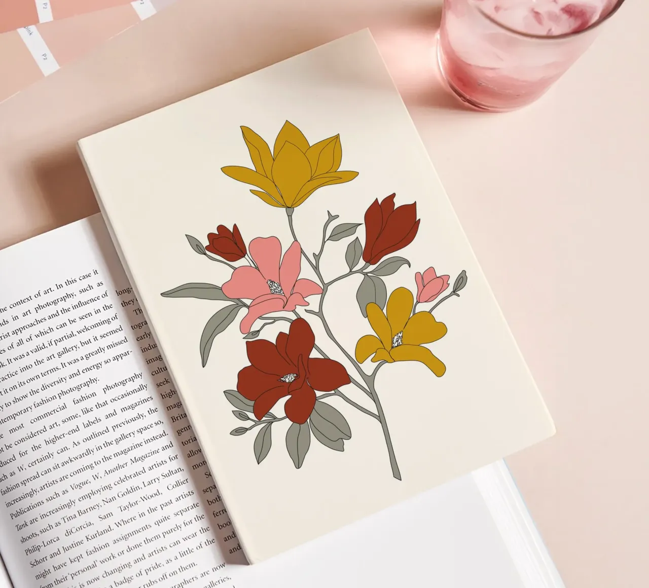 Colorful Minimal Line Art Magnolia notebook by Nadjaa