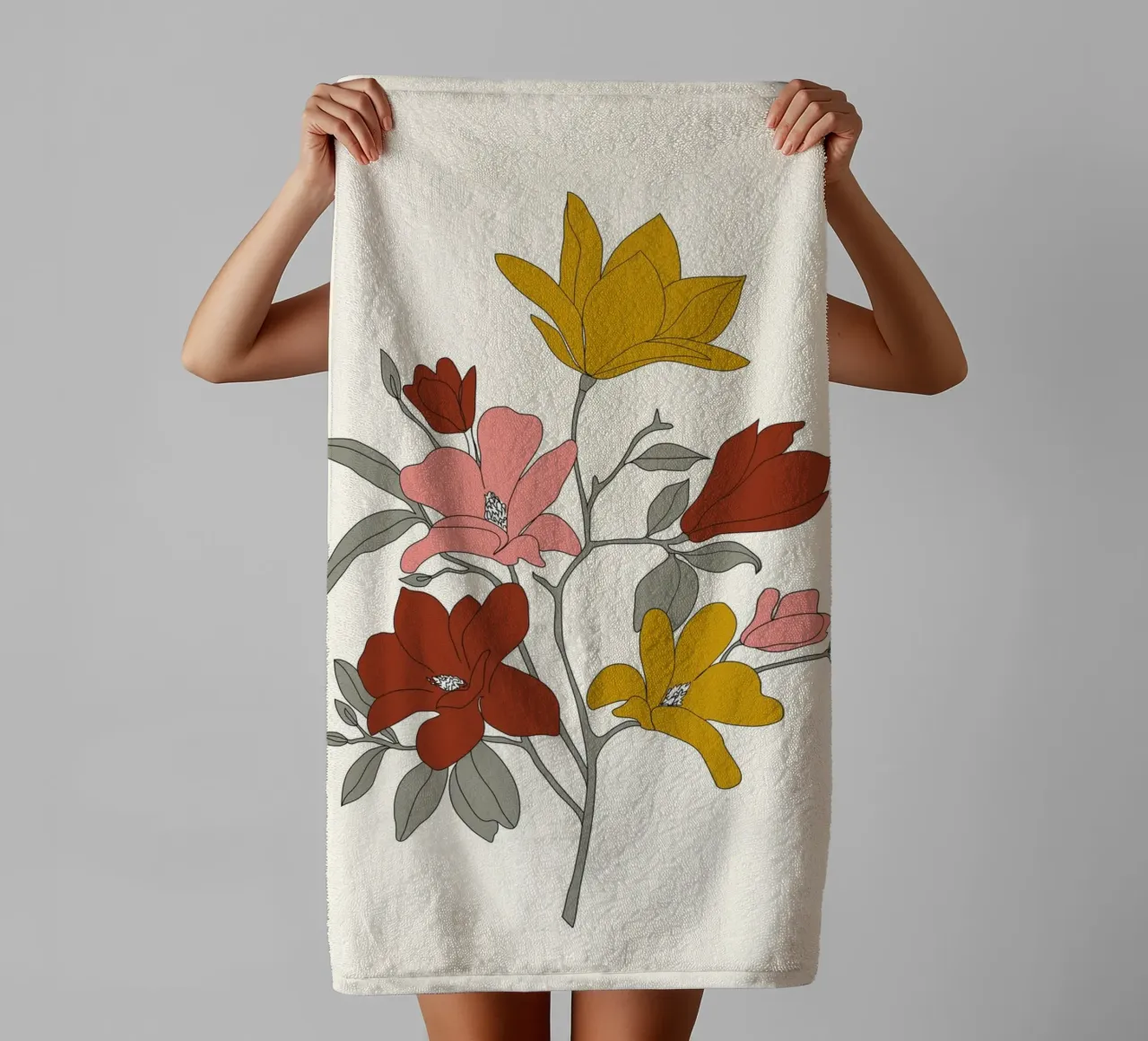 Colorful Minimal Line Art Magnolia towel by Nadjaa