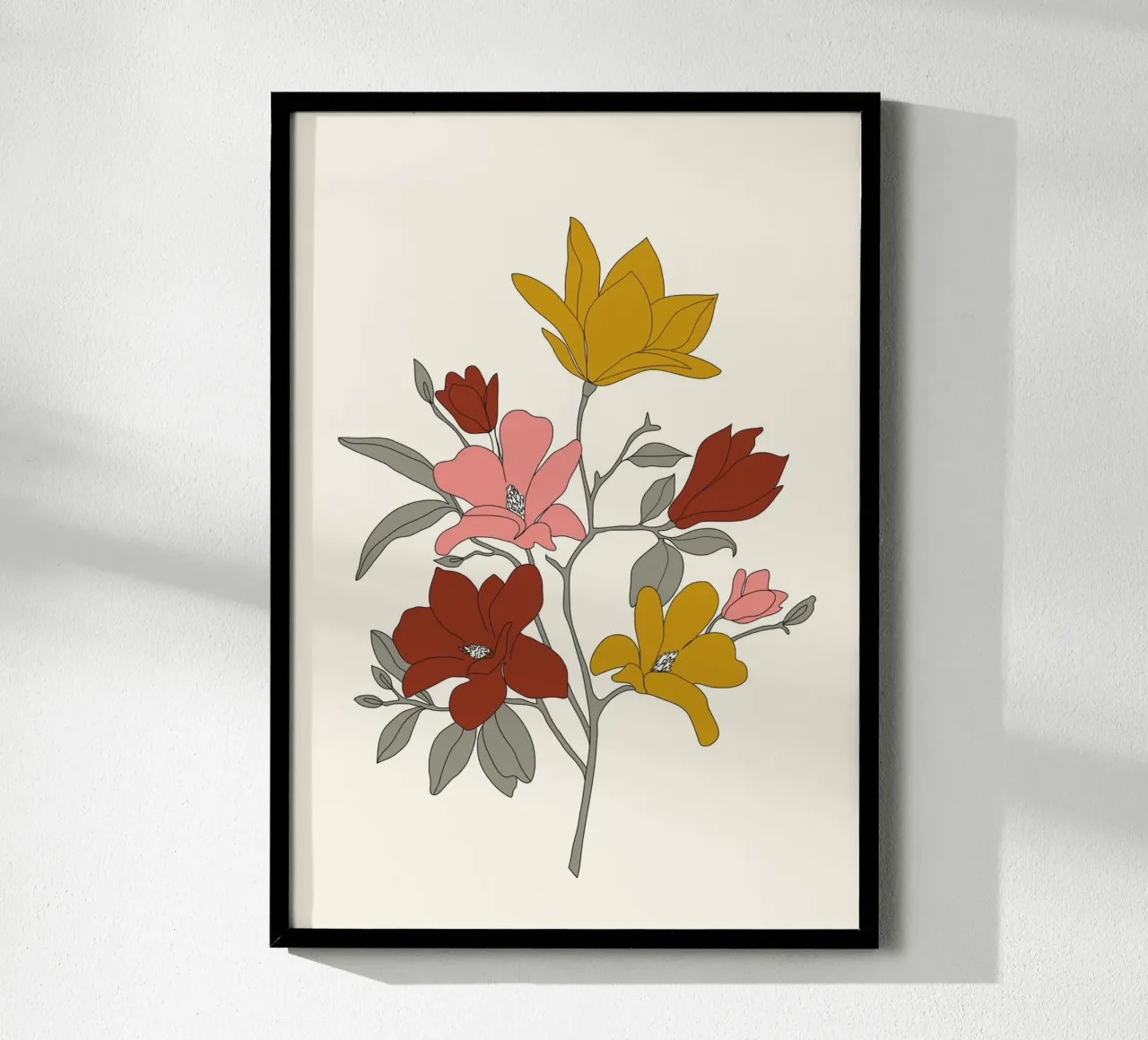 Colorful Minimal Line Art Magnolia poster con telaio in legno da Nadjaa