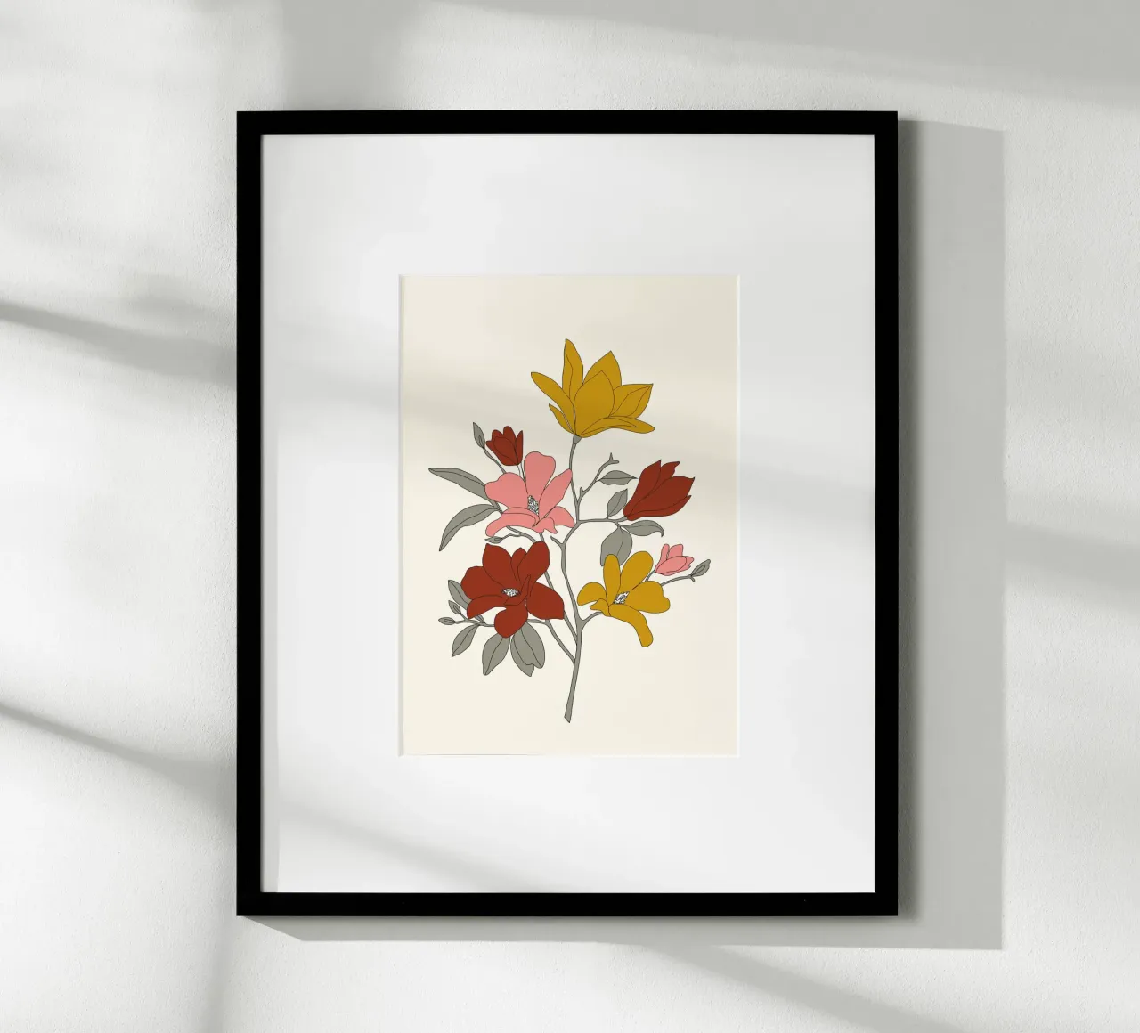Colorful Minimal Line Art Magnolia poster con telaio in legno da Nadjaa