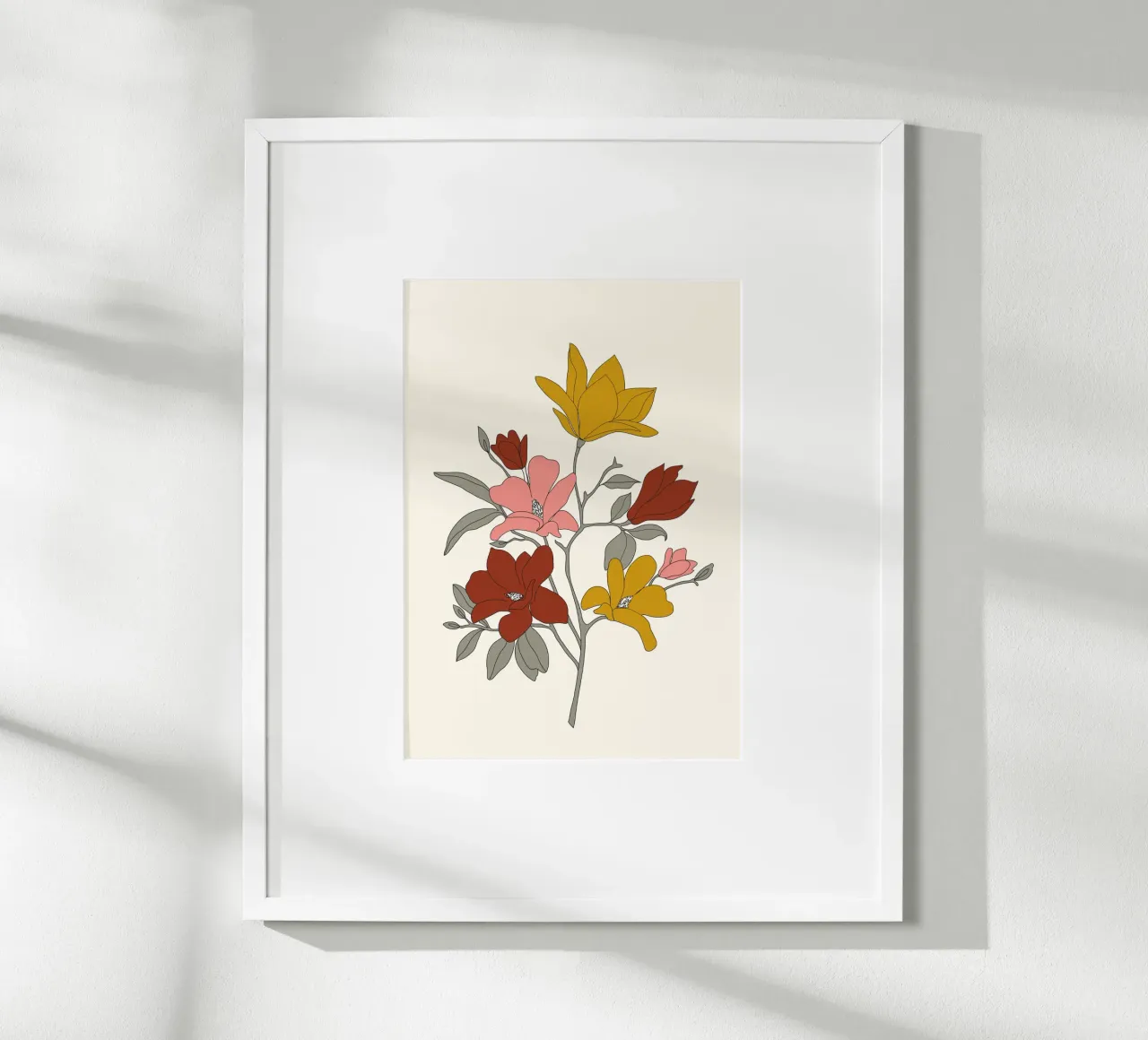 Colorful Minimal Line Art Magnolia poster con telaio in legno da Nadjaa