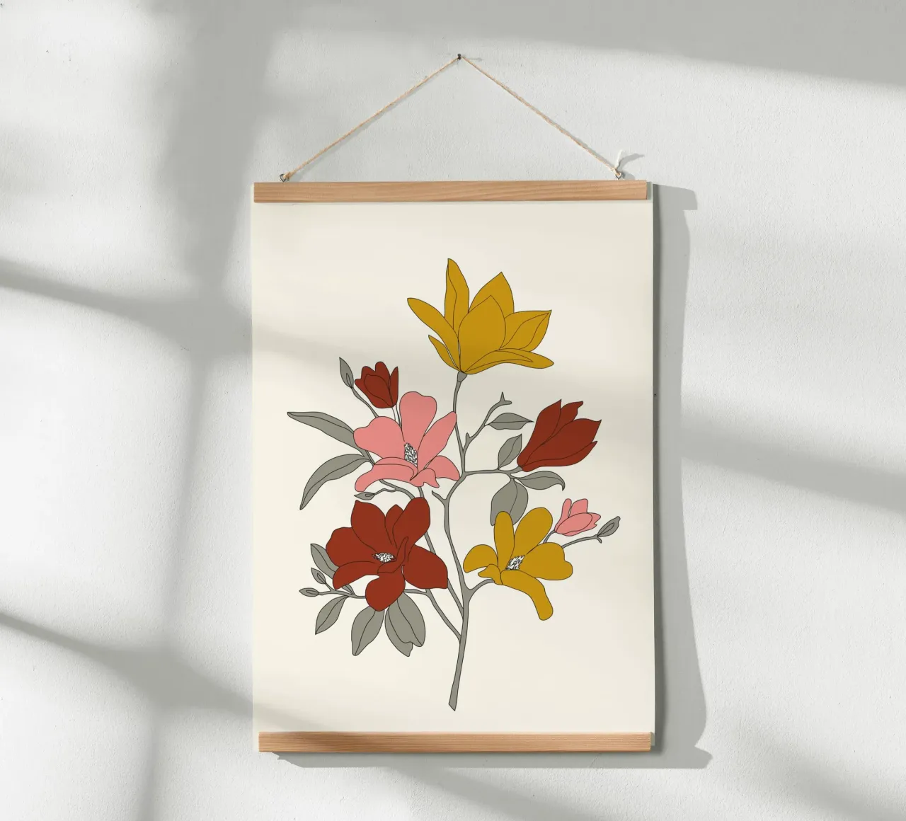 Colorful Minimal Line Art Magnolia poster con telaio in legno da Nadjaa