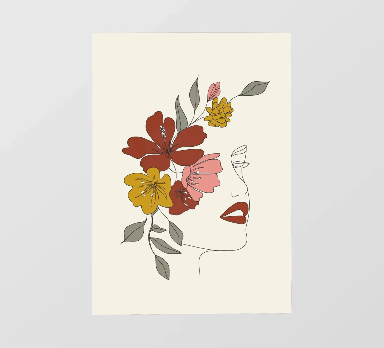 Colorful Thoughts Minimal Line Art Woman Face I telo in pvc da Nadjaa