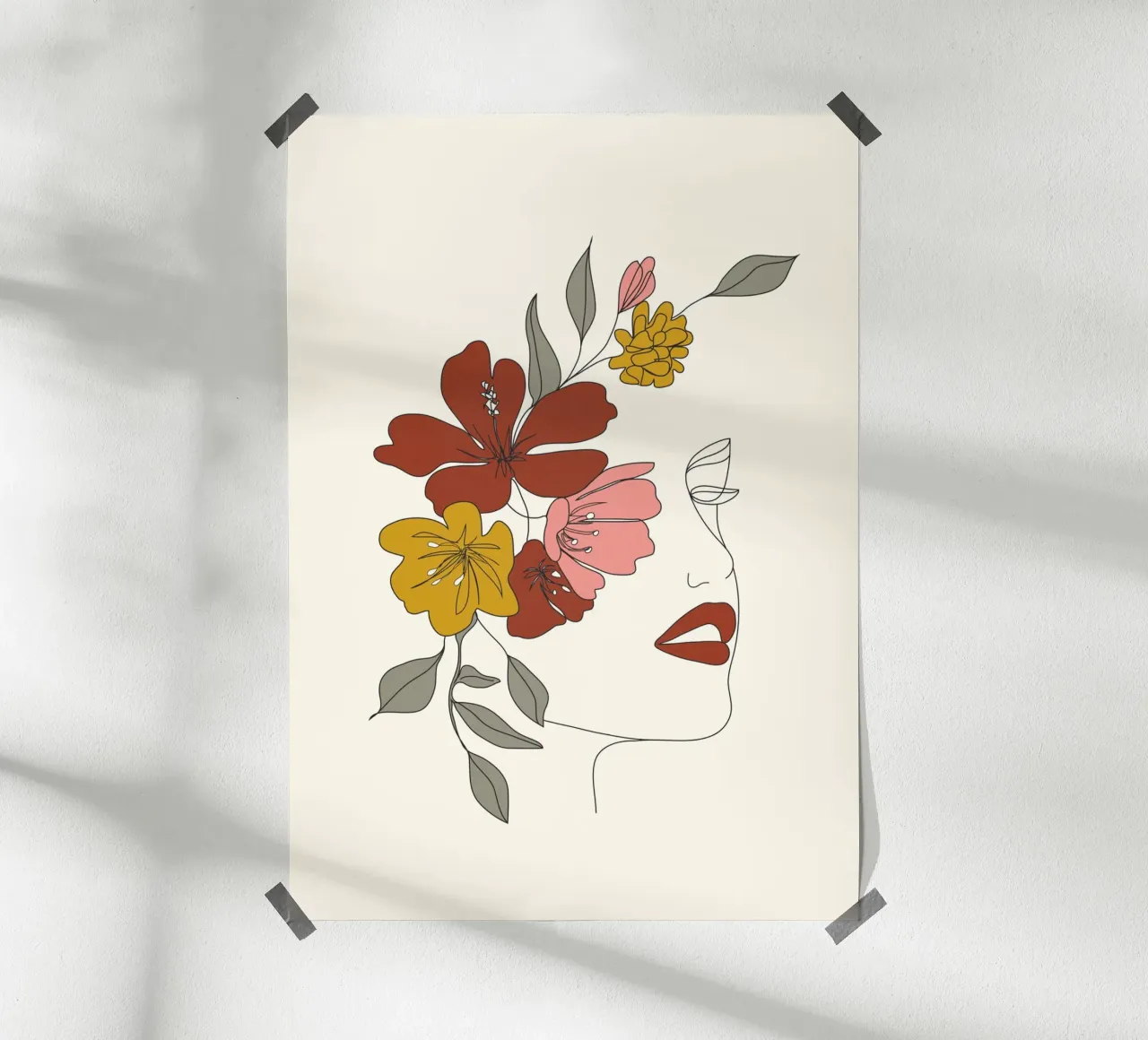 Colorful Thoughts Minimal Line Art Woman Face I poster con telaio in alluminio da Nadjaa