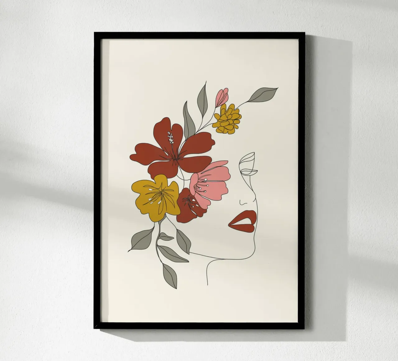 Colorful Thoughts Minimal Line Art Woman Face I poster con telaio in alluminio da Nadjaa
