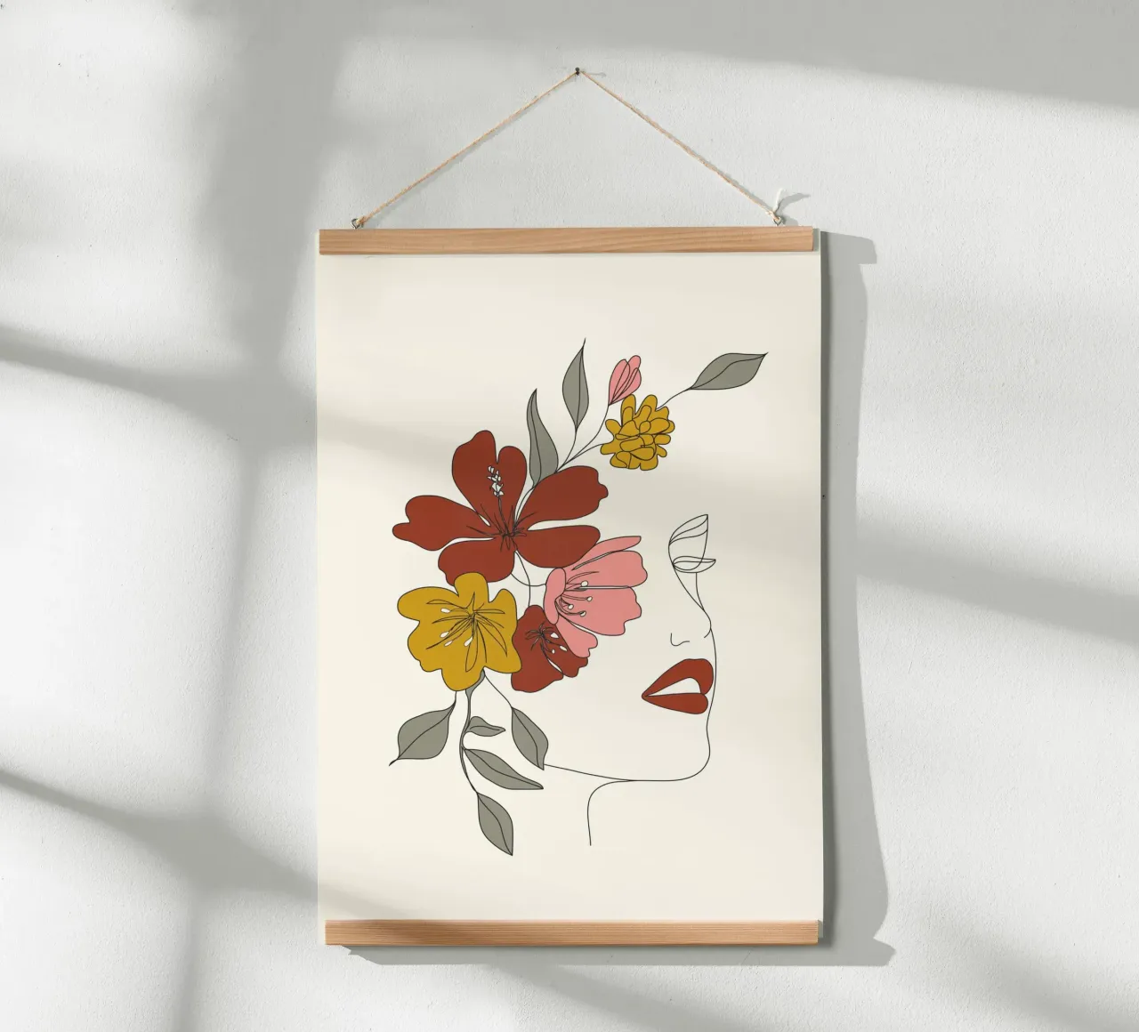 Colorful Thoughts Minimal Line Art Woman Face I poster con telaio in alluminio da Nadjaa