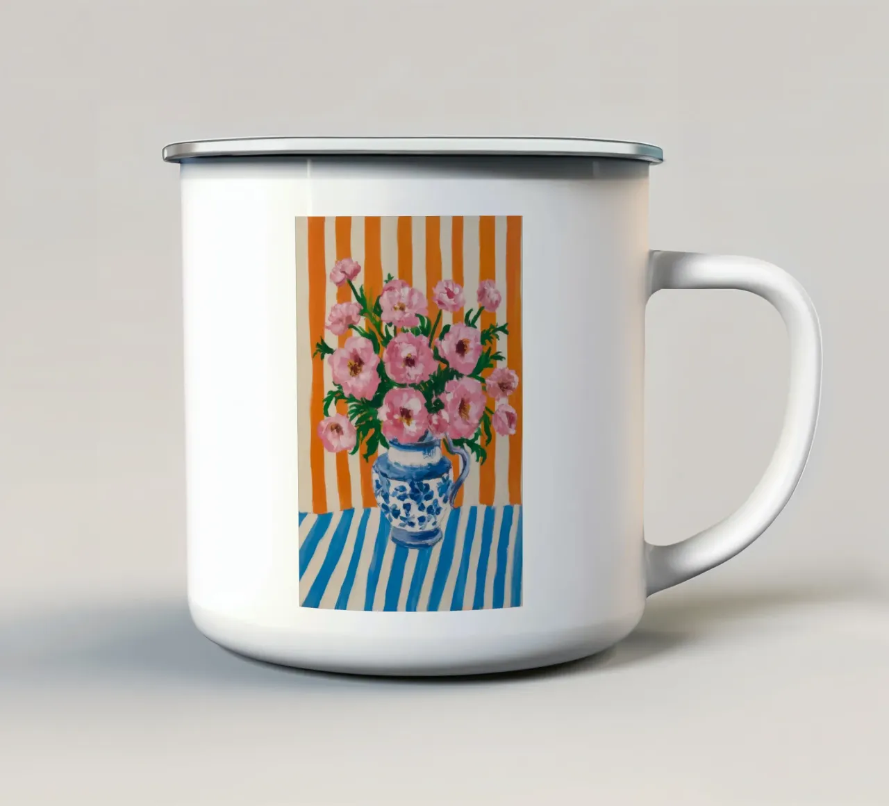 Fiori in vaso a righe tazza in smalto da Grande Serene