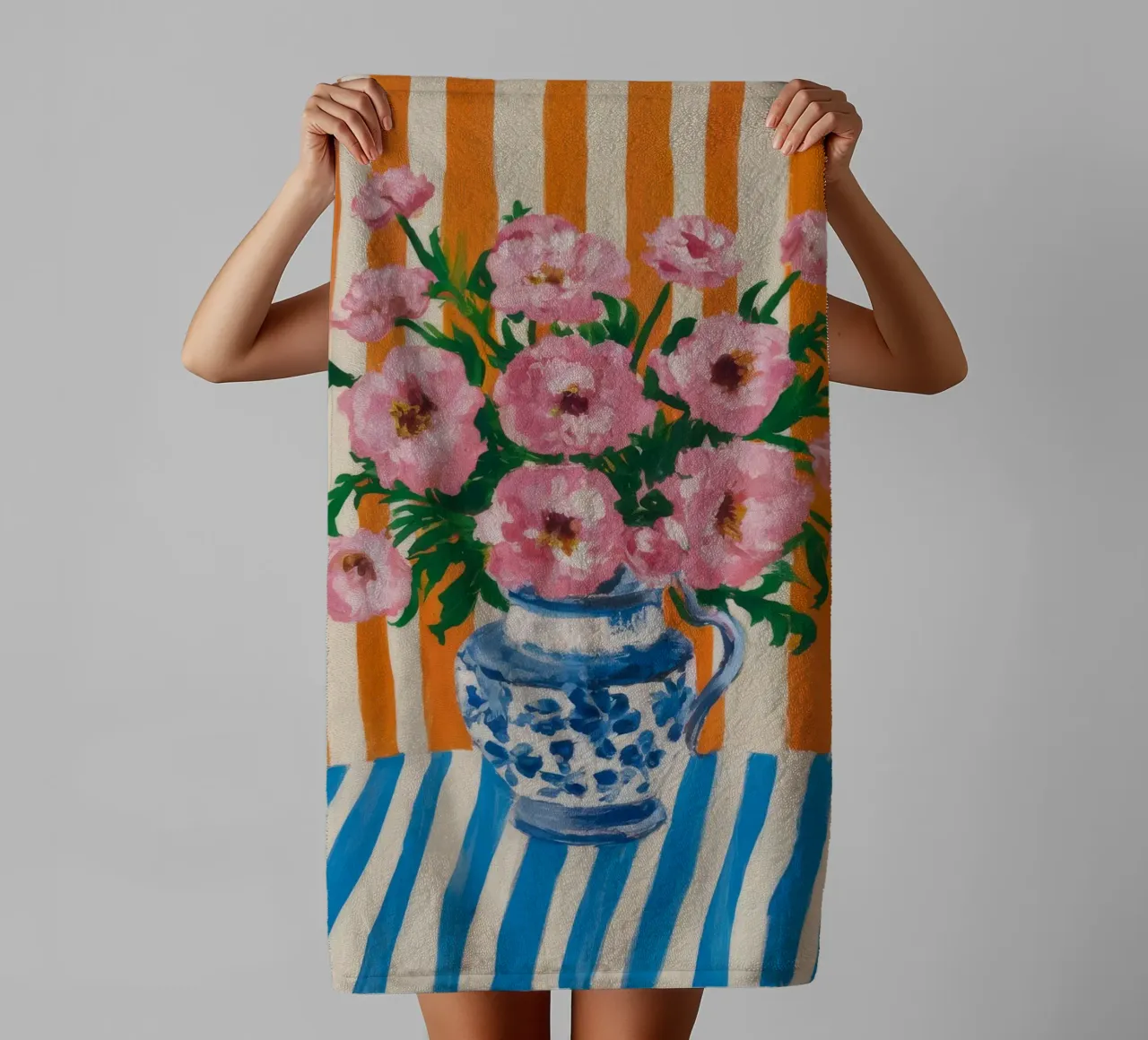 Fiori in vaso a righe asciugamano da bagno da Grande Serene