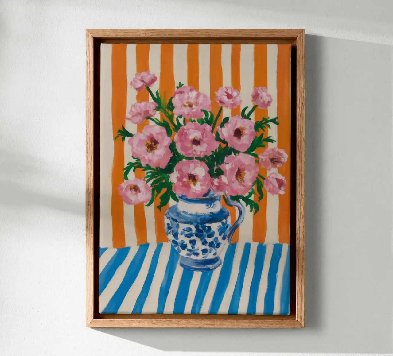 Fiori in vaso a righe tela con Cornice a cassetta da Grande Serene
