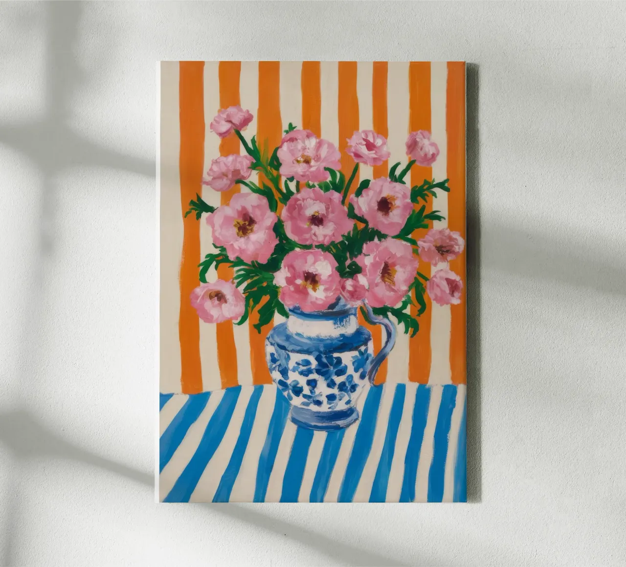 Fiori in vaso a righe tela con Cornice a cassetta da Grande Serene