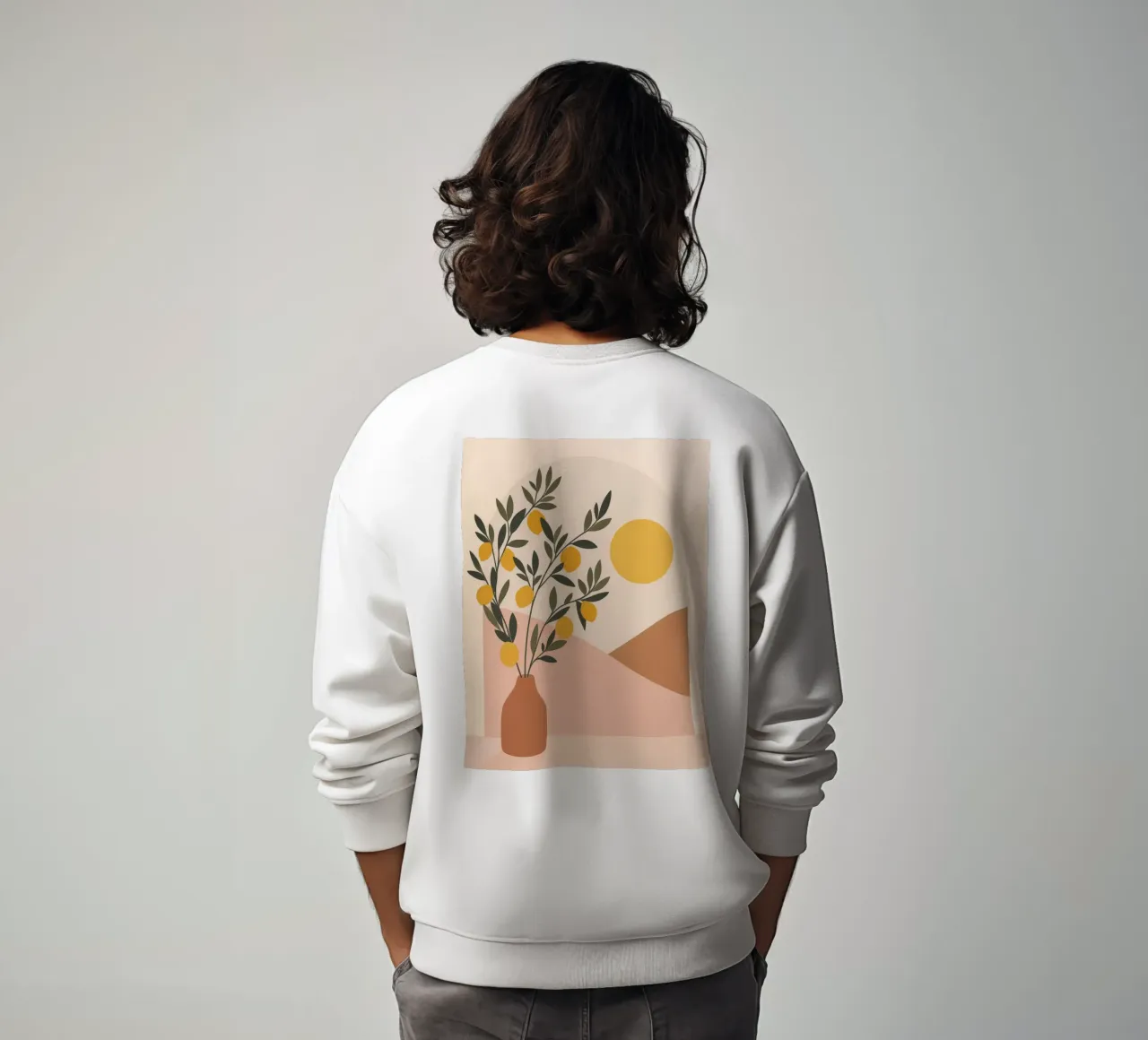 Albero di limone boho in vaso greco Arte mediterranea con sole felpa da Gentle Echoes Art