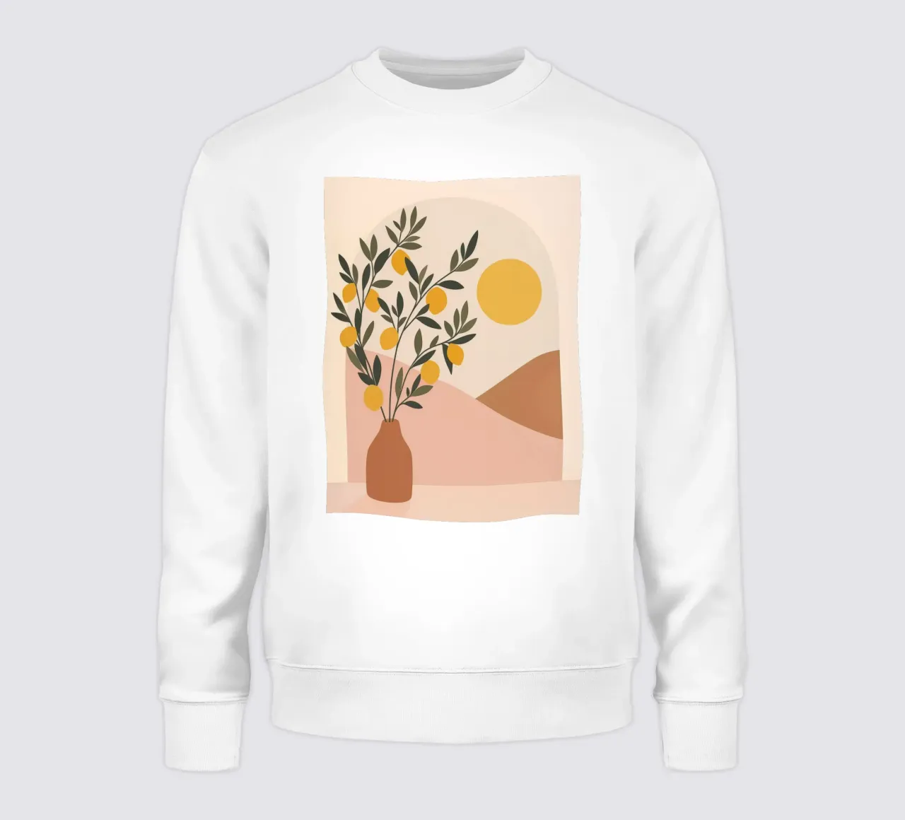 Albero di limone boho in vaso greco Arte mediterranea con sole felpa da Gentle Echoes Art