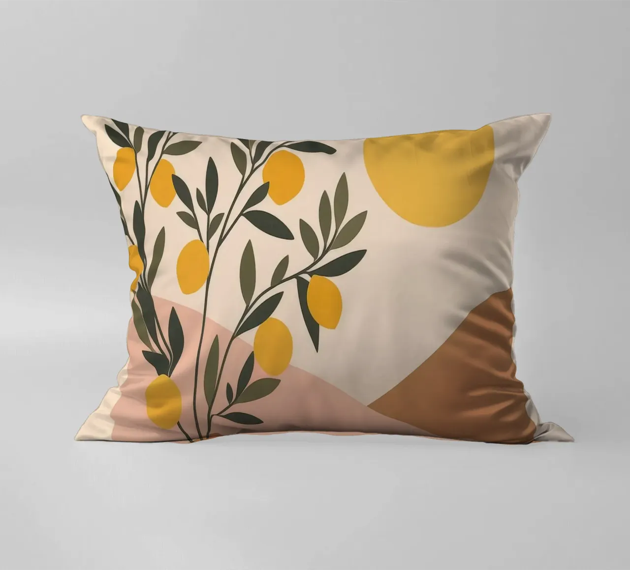 Albero di limone boho in vaso greco Arte mediterranea con sole cuscino da Gentle Echoes Art