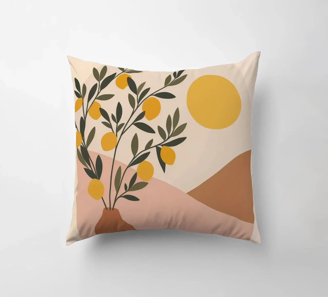 Albero di limone boho in vaso greco Arte mediterranea con sole cuscino da Gentle Echoes Art