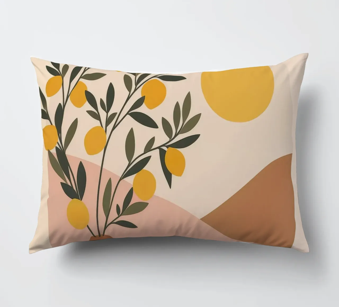Albero di limone boho in vaso greco Arte mediterranea con sole cuscino da Gentle Echoes Art