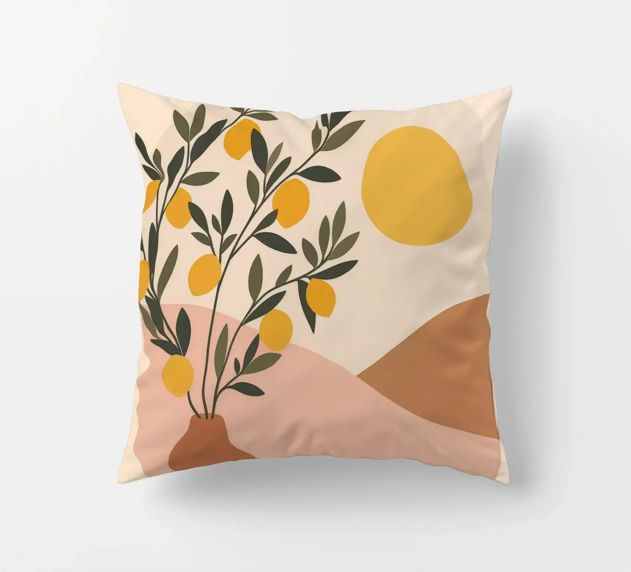 Albero di limone boho in vaso greco Arte mediterranea con sole cuscino da Gentle Echoes Art